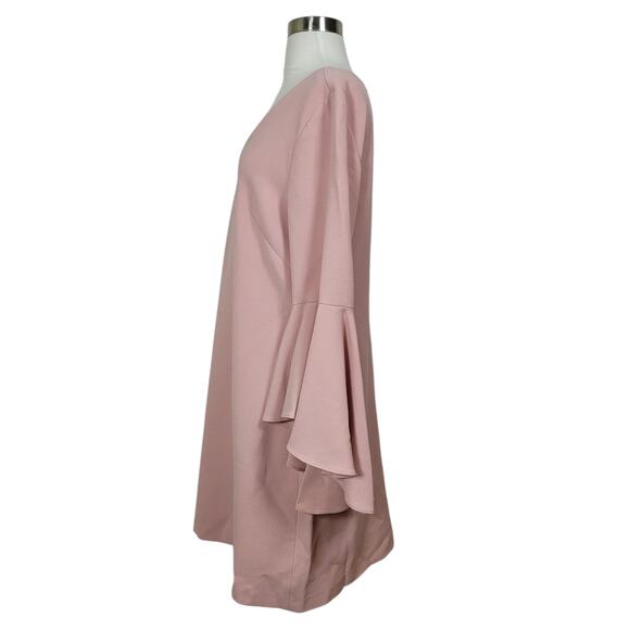 NWT Eliza J Blush Pink V-Neck 3/4 Bell Sleeve Crepe Shift Dress Size 12 - Picture 7 of 11